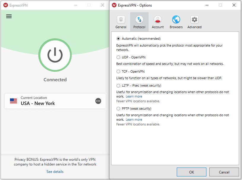 ExpressVPN options