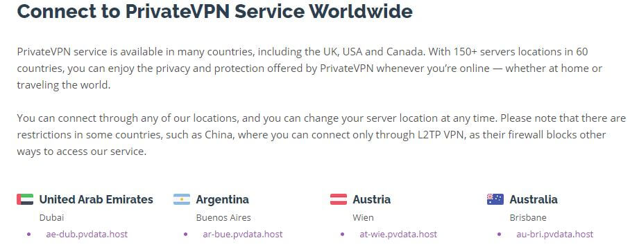 PrivateVPN Servers