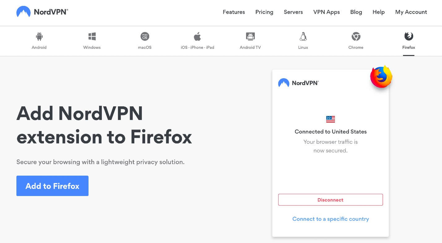 NordVPN extension for Firefox