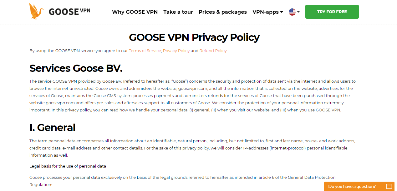 Goose VPN privacy policy