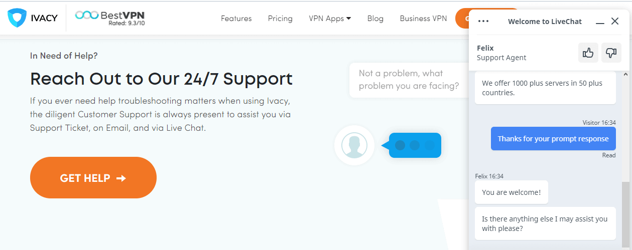 Ivacy VPN live chat