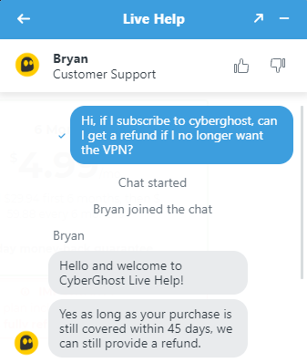 Cyberghost chat support