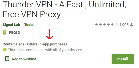 Thunder VPN in app purchases