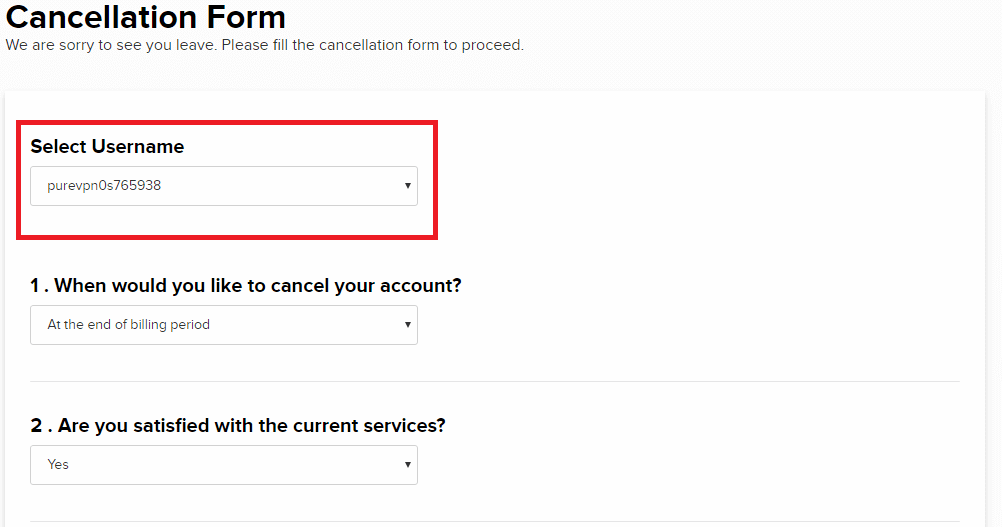 PureVPN Cancellation Form