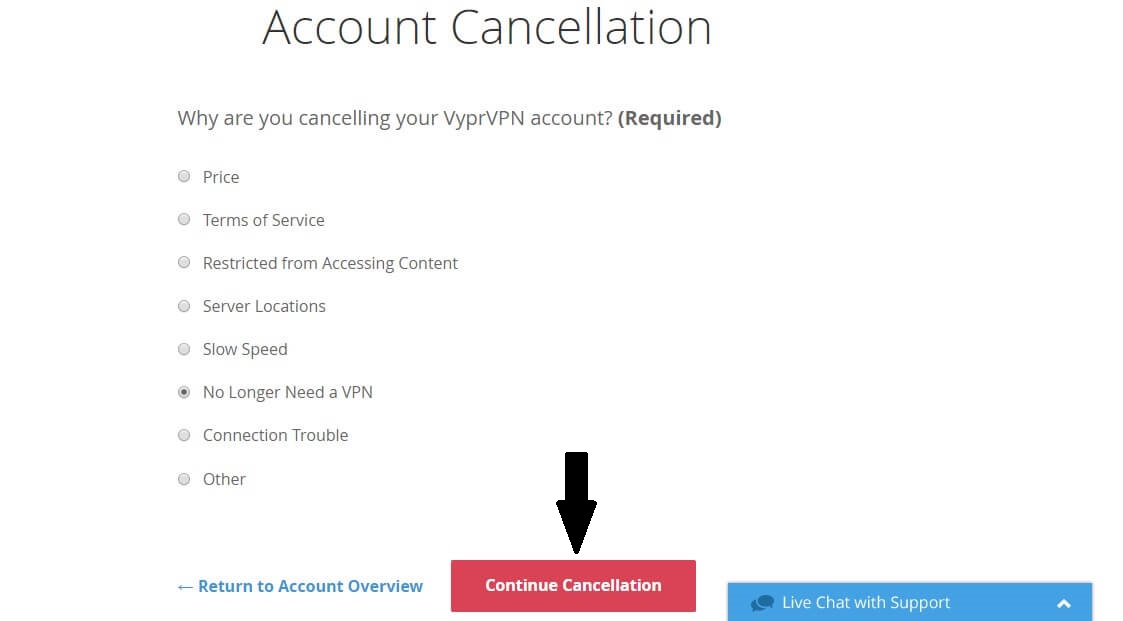 VyprVPN Continue Cancellation