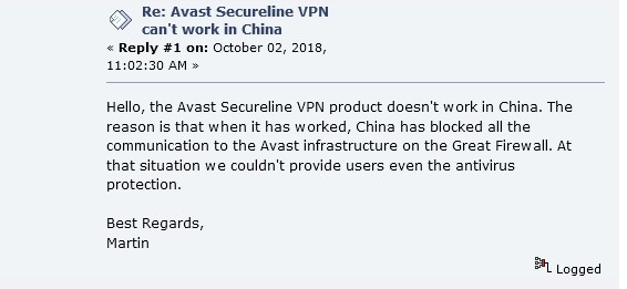 Is Avast SecureLine VPN working in China