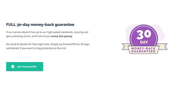 PrivateVPN Money-back guarantee