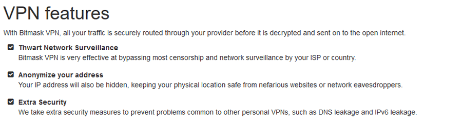 Bitmask VPN features