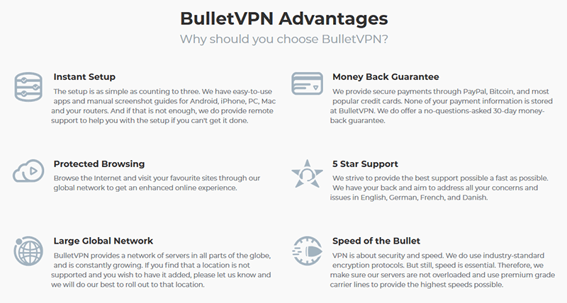 BulletVPN advantages