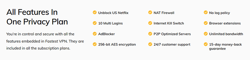 FastestVPN features