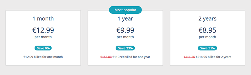 Pricing table