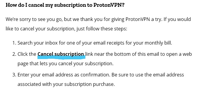 ProtonVPN cancel subscription