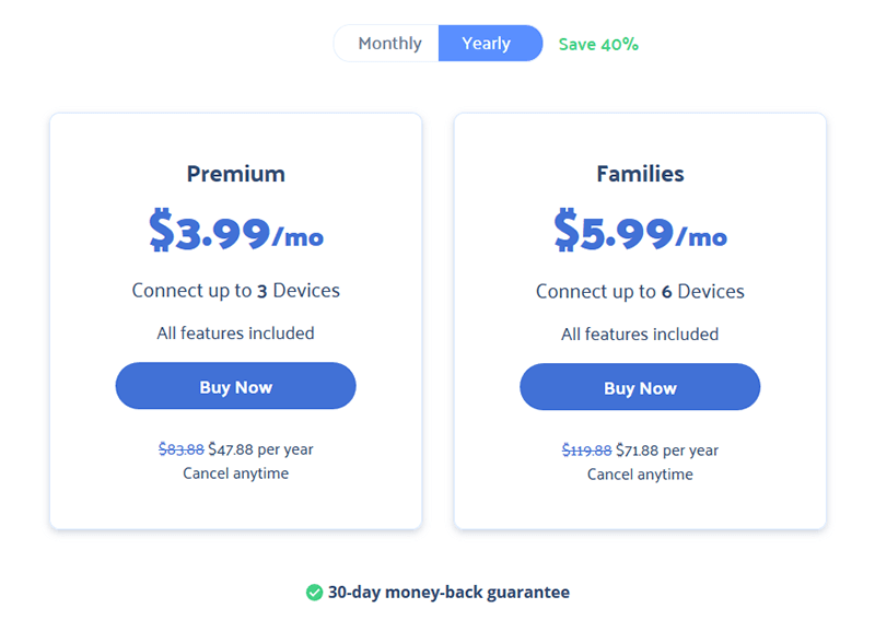 Pricing table