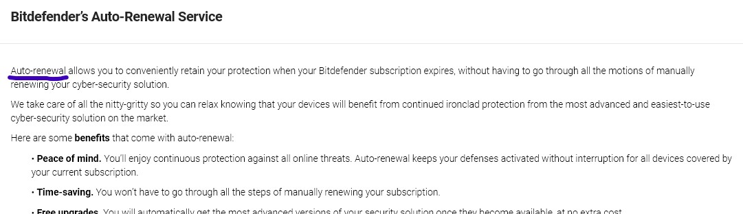 Bitdefender's auto renewal