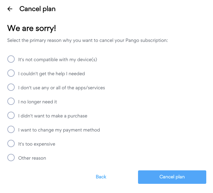 Cancel plan reason