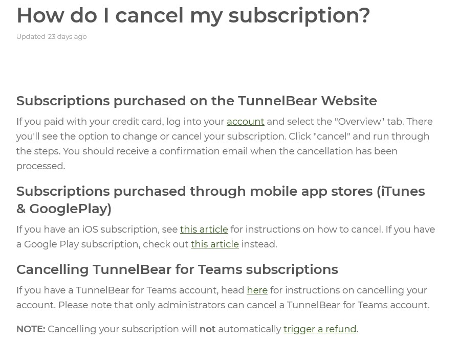 How to cancel your Tunnelbear subscription