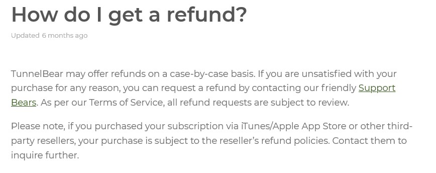 How to get a refund with Tunnelbear