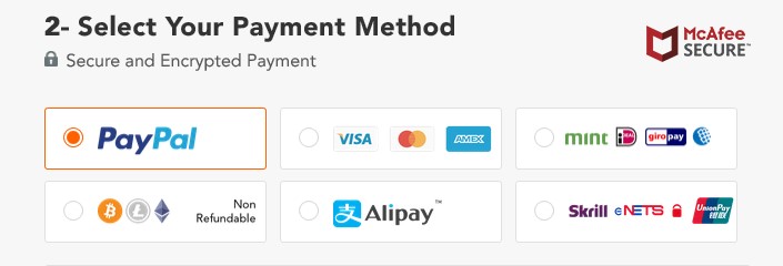 PureVPN payment choices