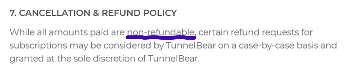 Tunnelbear cancellation and refund policy