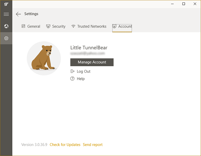 tunnelbear account settings