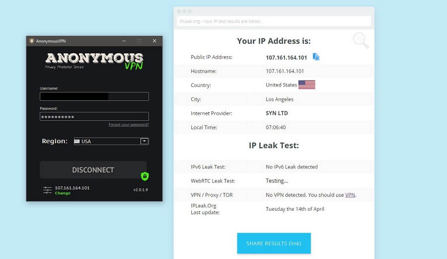 Anonymous VPN IP Leak Test