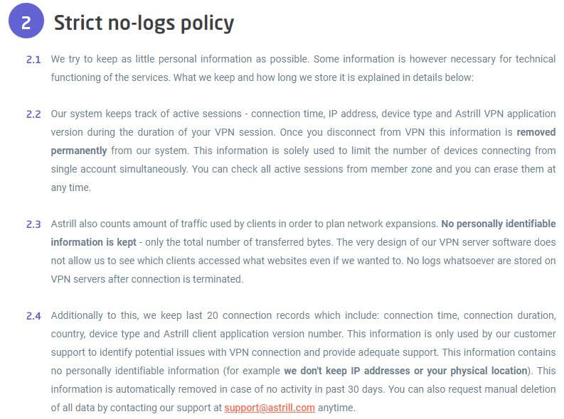 Astrill VPN Logging Policy 1