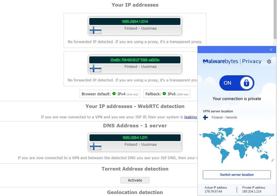 Malwarebytes VPN IP Leak Test