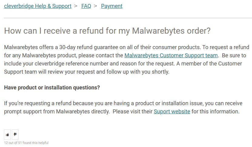 Malwarebytes VPN Refund