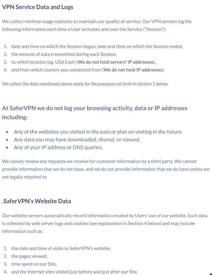 SaferVPN Policy