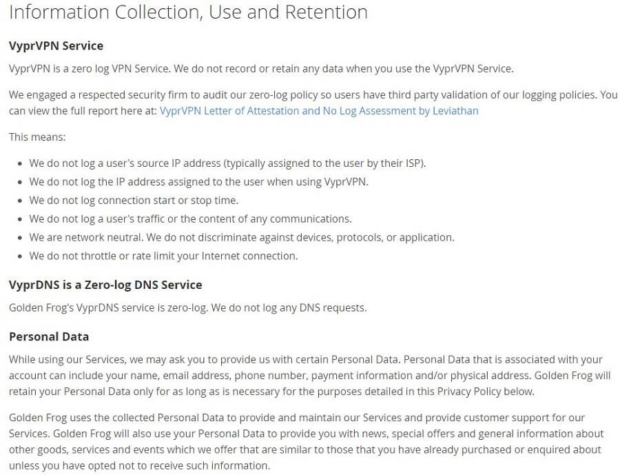 VyprVPN Logging Policy 1