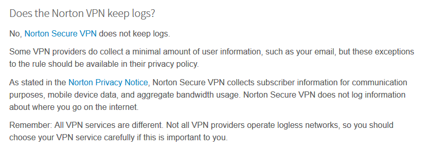 Norton VPN No-log policy