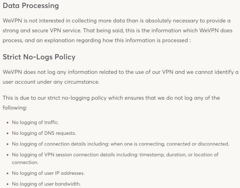 WeVPN Privacy Policy