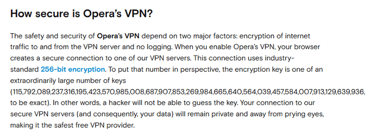 Opera VPN encryption