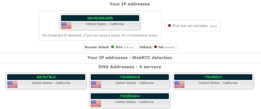 Ultrasurf IP Leak Test