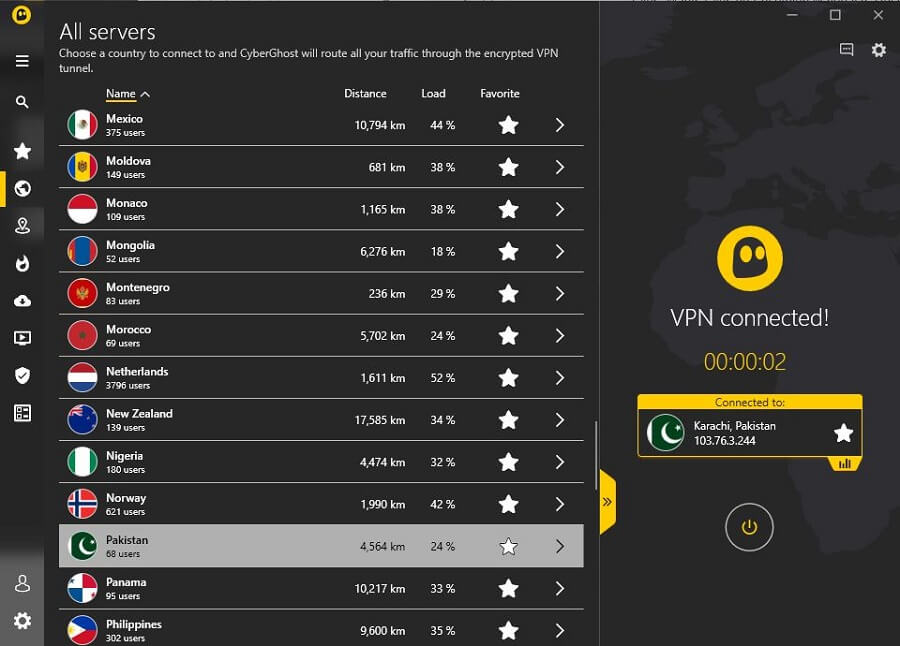 CyberGhost Pakistan Connected