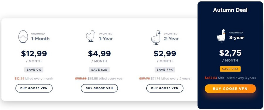 Goose VPN Prices