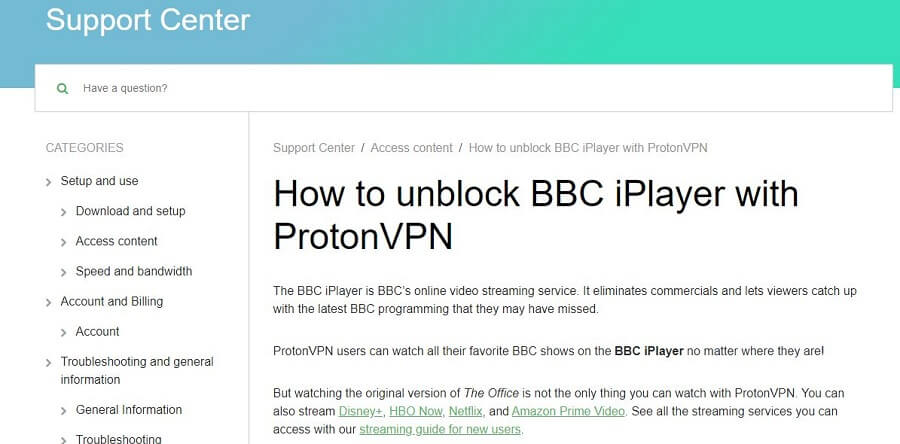 ProtonVPN BBC iPlayer