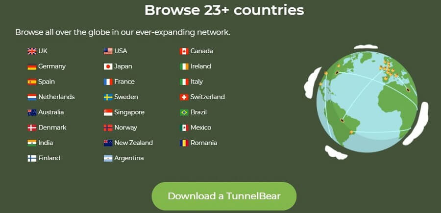 TunnelBear Countries