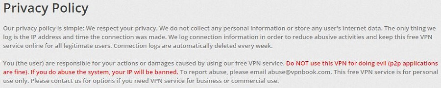 VPNBook Privacy Policy