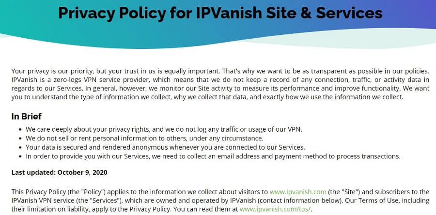 IPVanish Policy