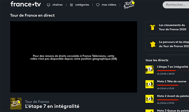Error message France TV Tour de France