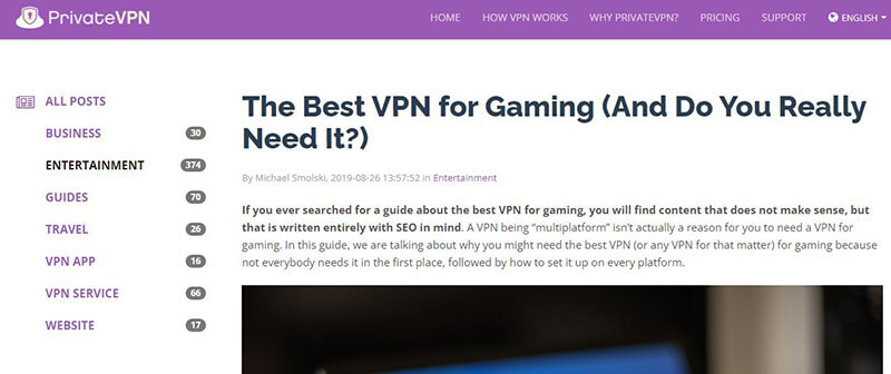 PrivateVPN gaming