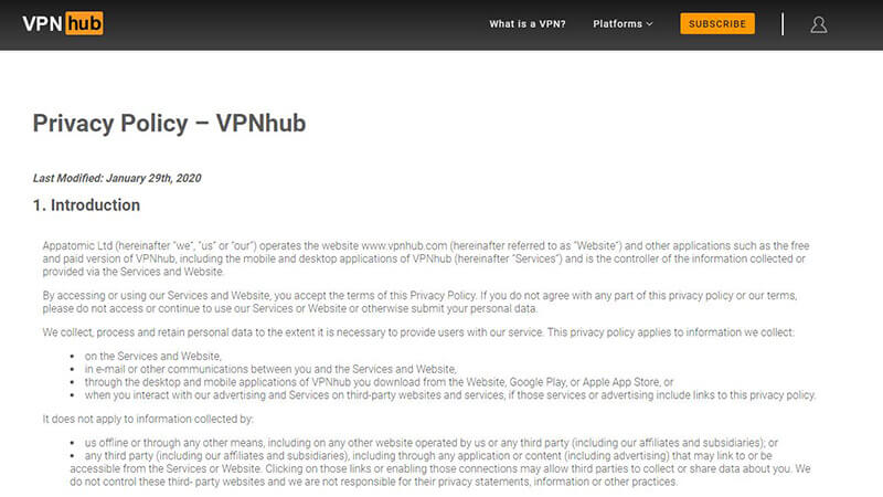 VPNHub Privacy Policy